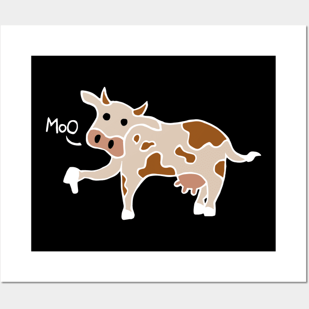 Moo / Boo Cow Thumbs Down (White) Wall Art by Graograman